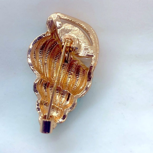 Blue Enamel Rhinestone Shell Brooch - Picture 2 of 3